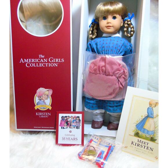 NEW American Girl KIRSTEN DOLL + Swedish MEET OUTFIT Book Necklace Spoon 35th Yr - Picture 8 of 12